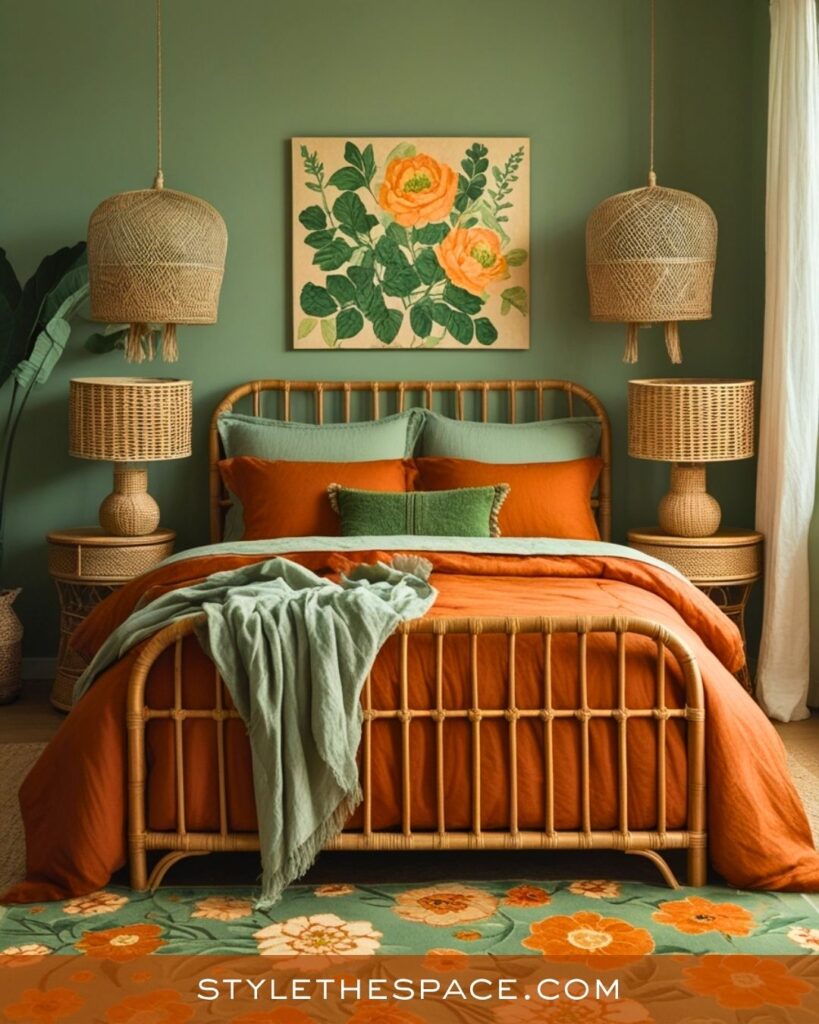 Nature-Inspired Burnt Orange and Sage Green Bedroom Style