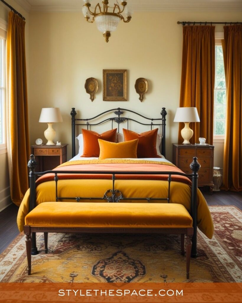 Classic Burnt Orange Bedroom With Vintage Charm