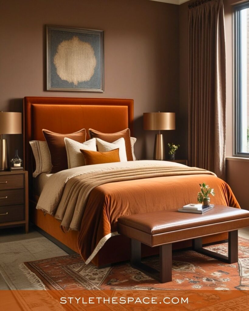 Rich and Cozy Burnt Orange Bedroom Design