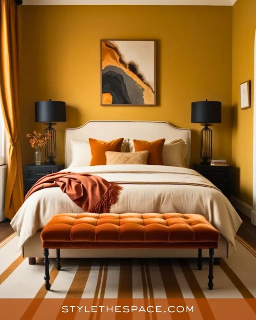 Modern Burnt Orange and Mustard Yellow Bedroom Style