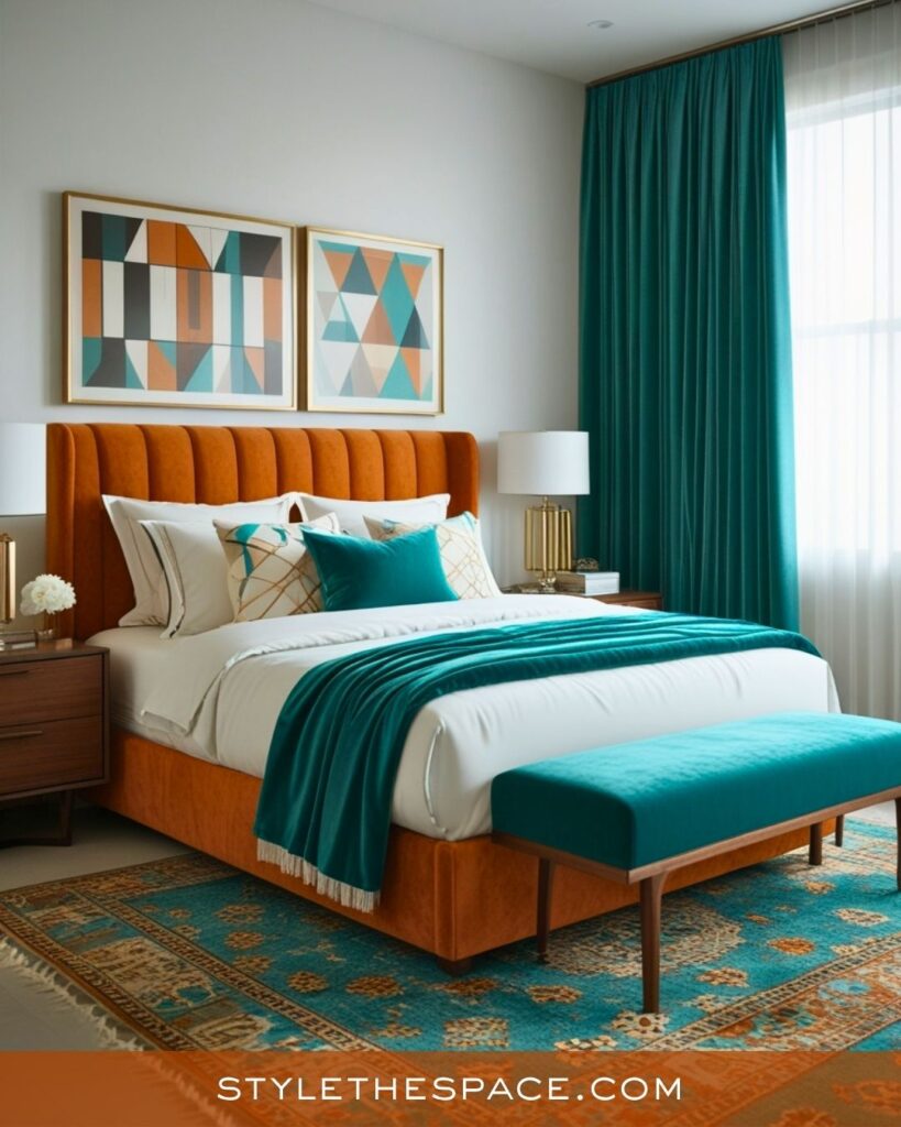 Fresh Burnt Orange and Teal Bedroom Design