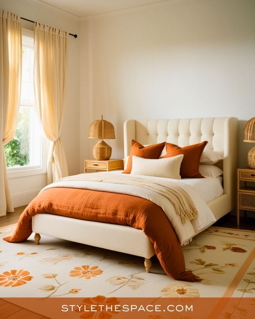 Soft Burnt Orange Bedroom With Light Neutral Accents