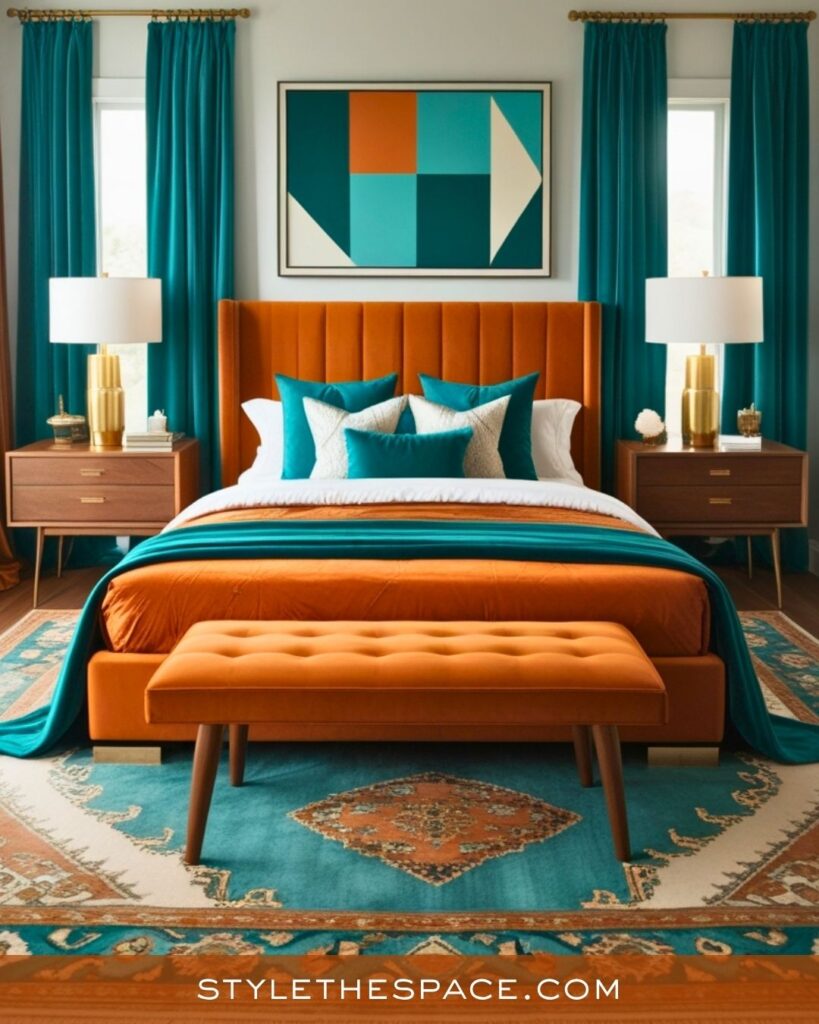 Vibrant Burnt Orange and Teal Bedroom Style