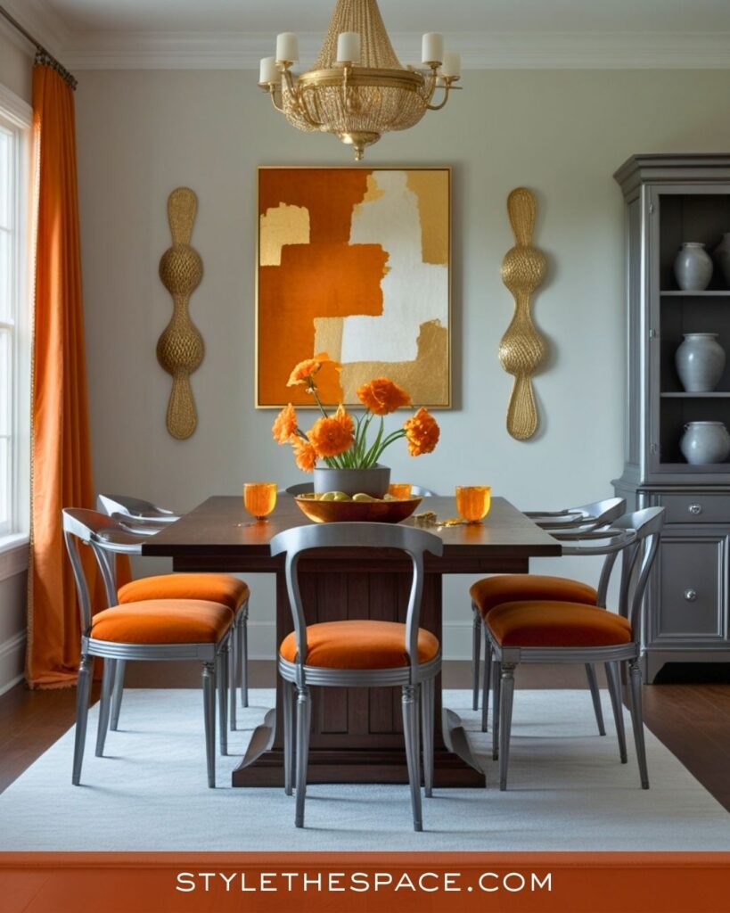 Chic Burnt Orange and Gold Dining Room