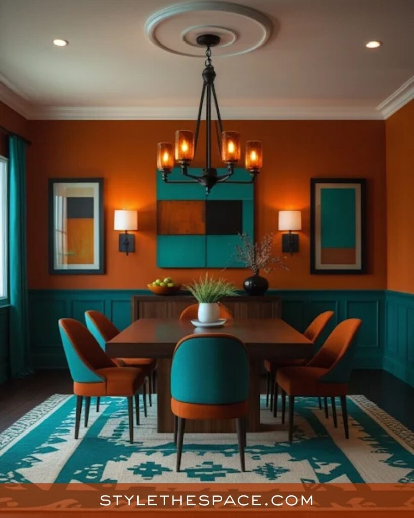 Bold Burnt Orange and Teal Dining Room Inspiration