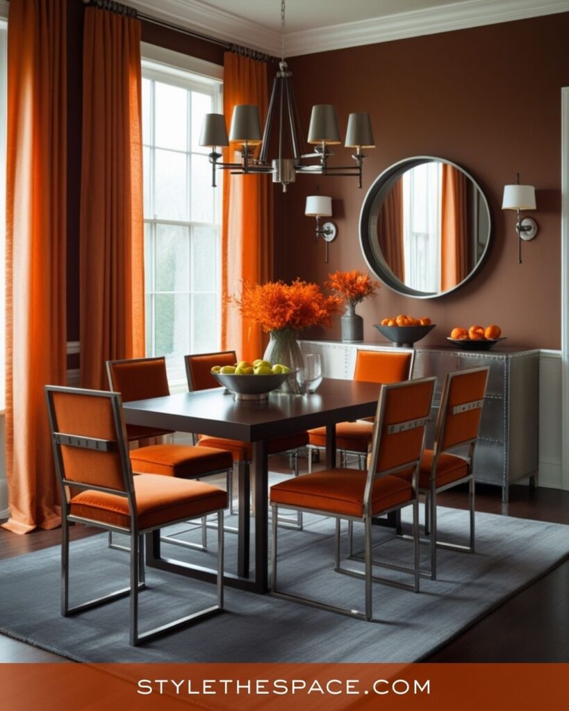 Modern Burnt Orange and Charcoal Dining Room