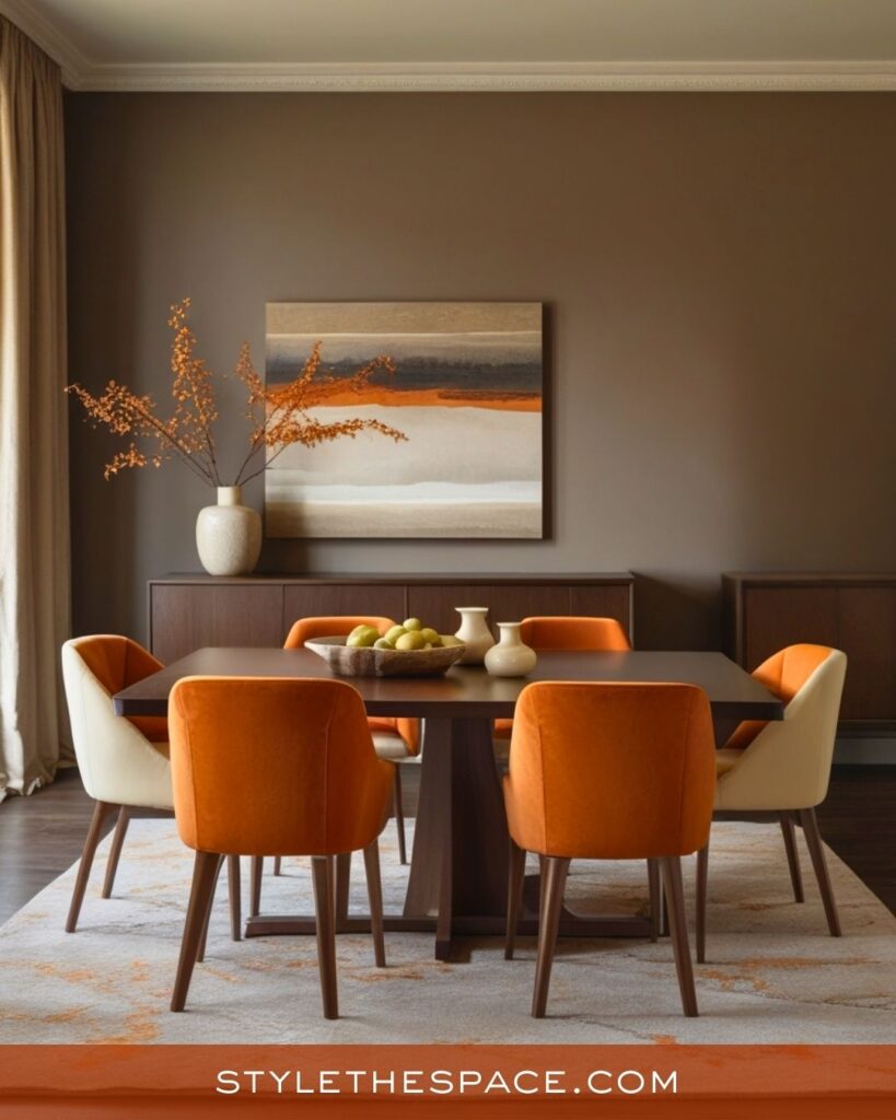 Soft Burnt Orange and Taupe Dining Room Style
