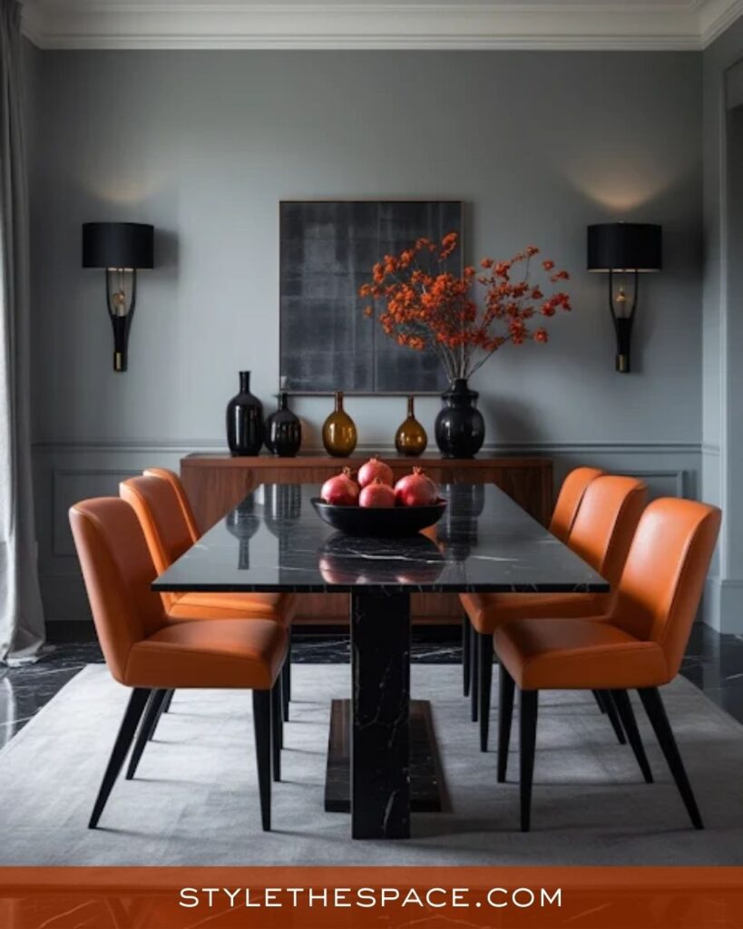 Sophisticated Burnt Orange and Charcoal Dining Room