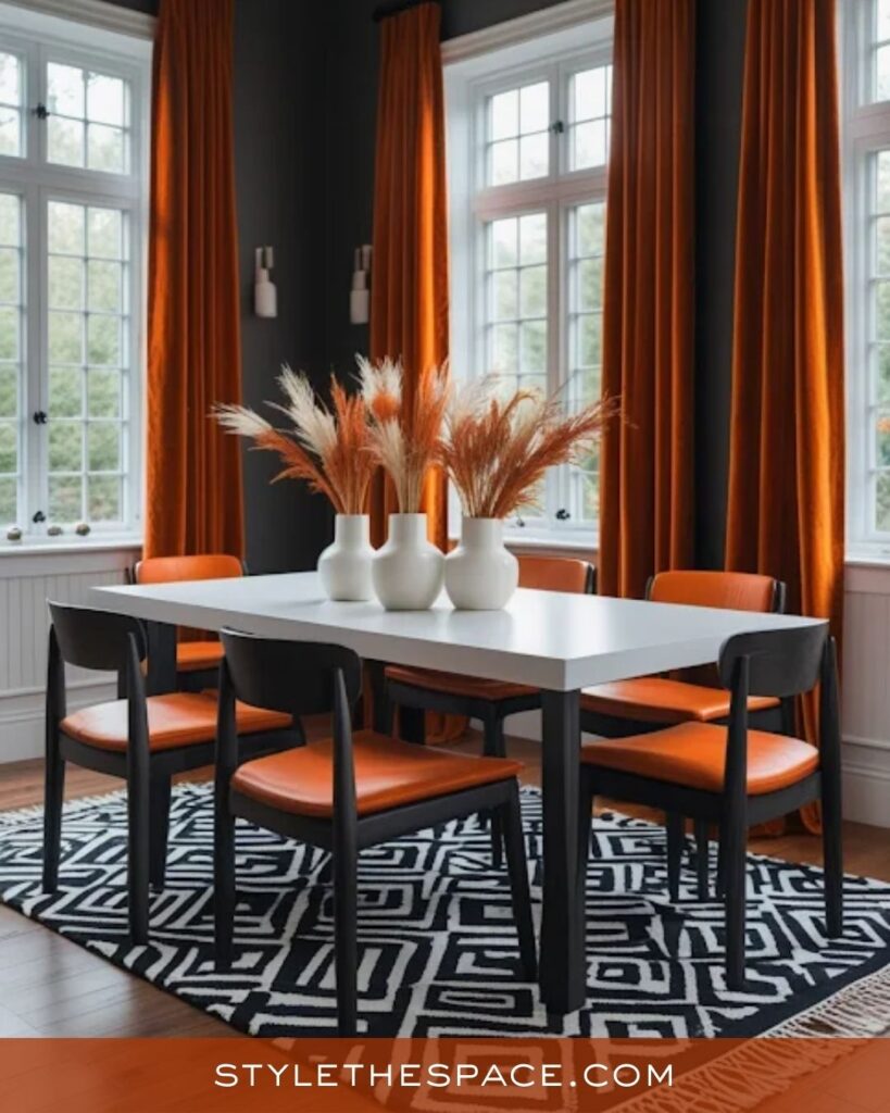 Contemporary Burnt Orange and Black Dining Room