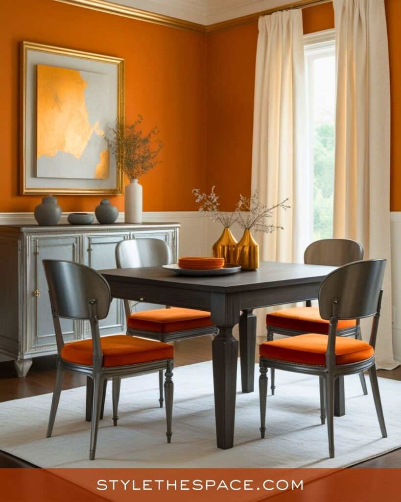 Bright Burnt Orange and Soft Gray Dining Room