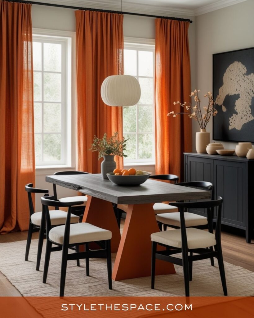 Modern Burnt Orange and Black Dining Room