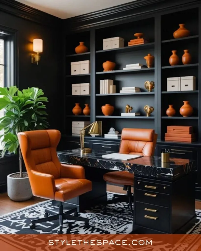Bold Black and Burnt Orange Office Design