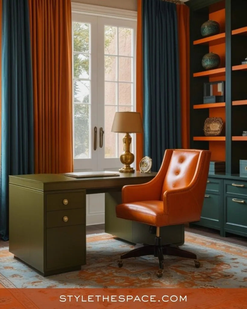 Elegant Burnt Orange and Deep Green Office Design