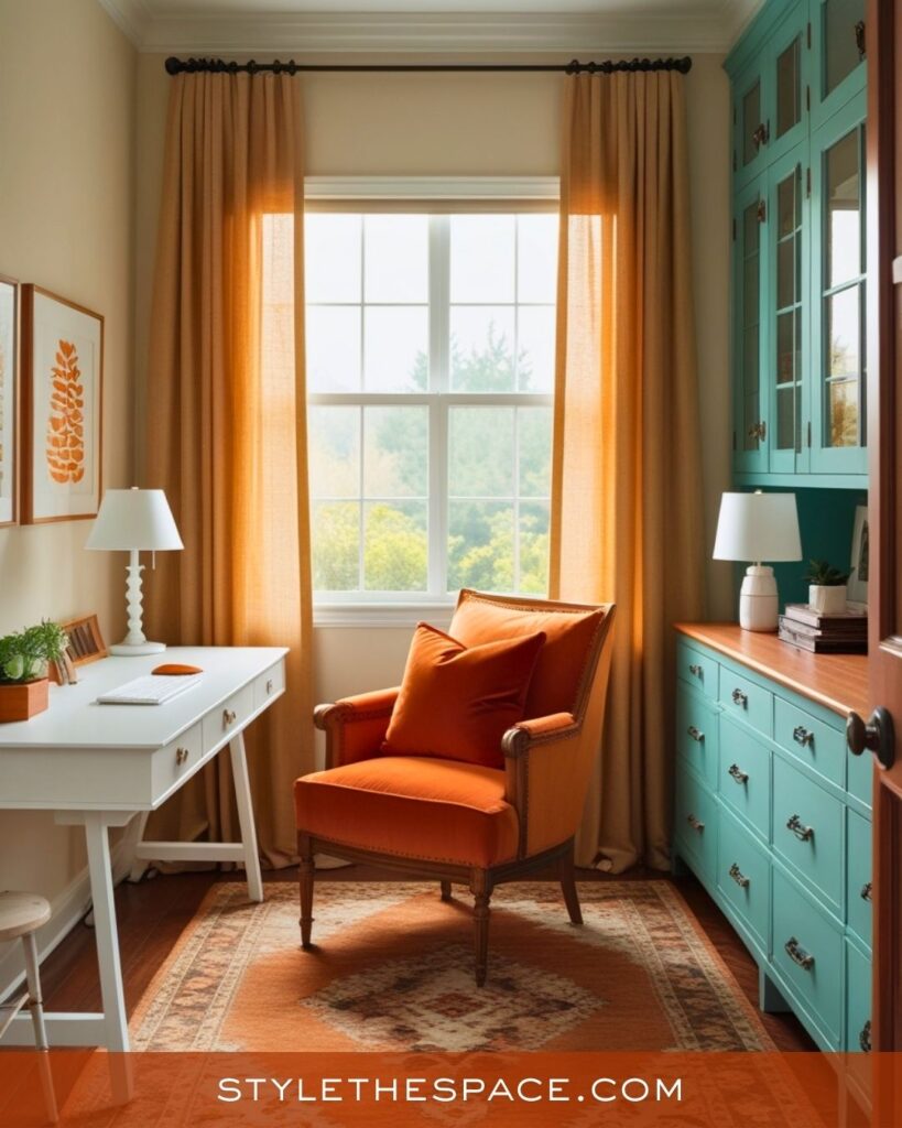 Bright Burnt Orange and Teal Home Office Charm