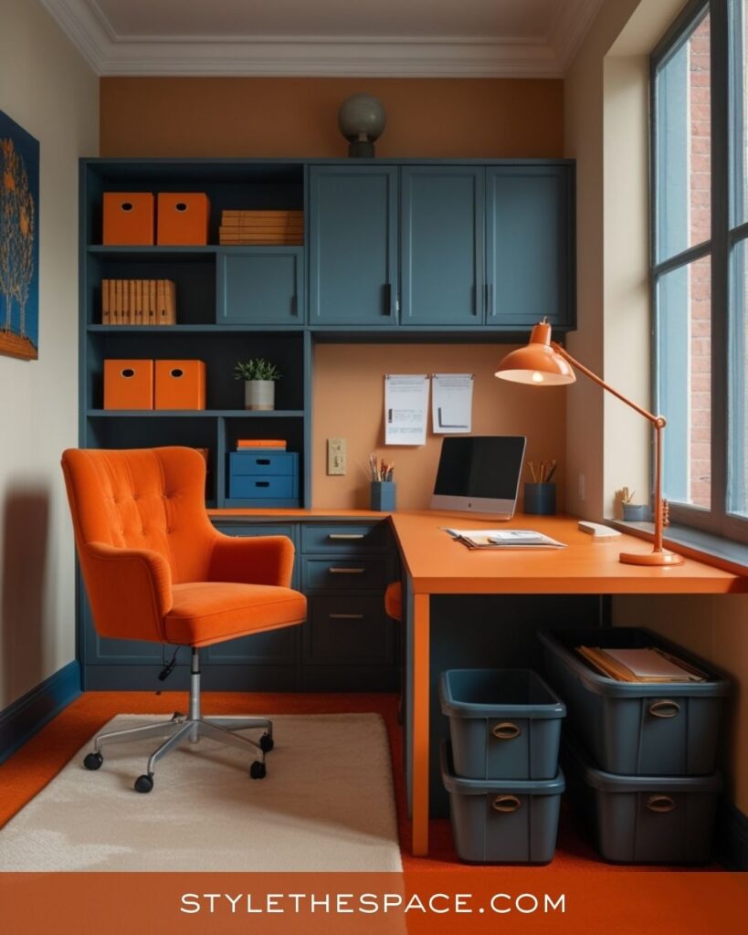 Vibrant Burnt Orange and Blue Home Office