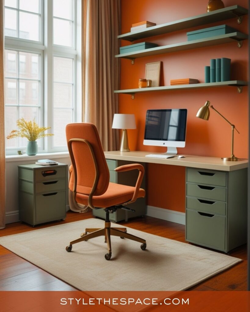 Fresh Burnt Orange and Sage Green Workspace