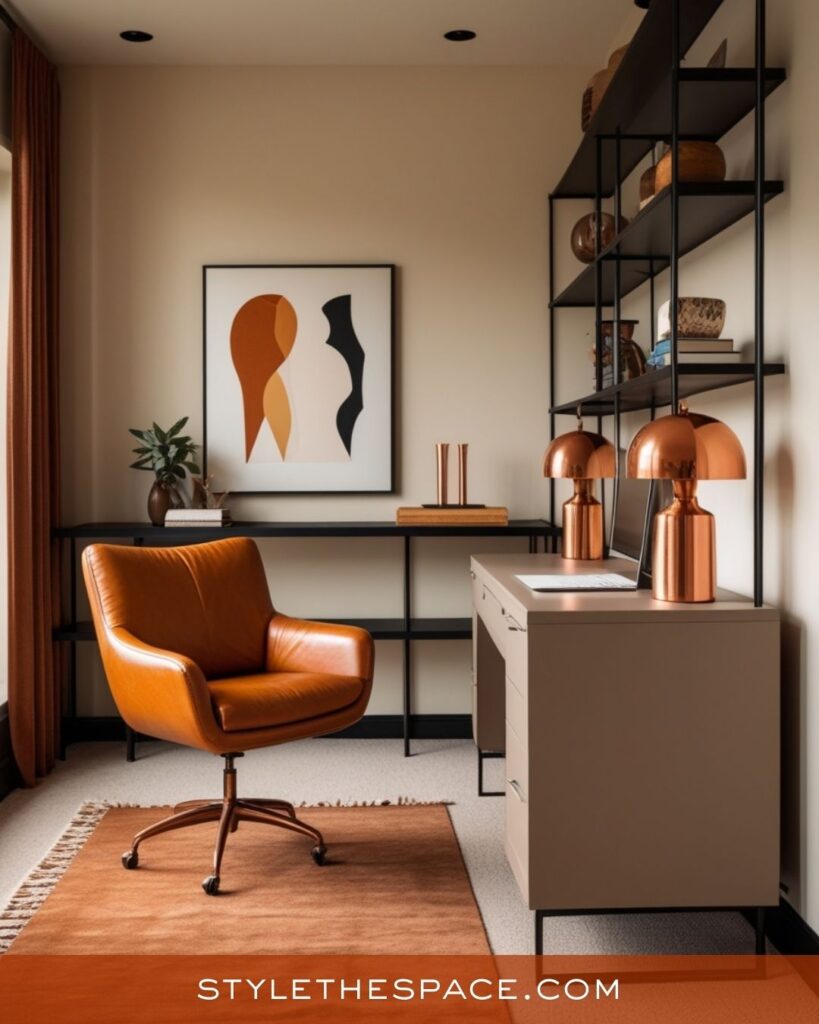 Minimal Burnt Orange Office With Modern Accents
