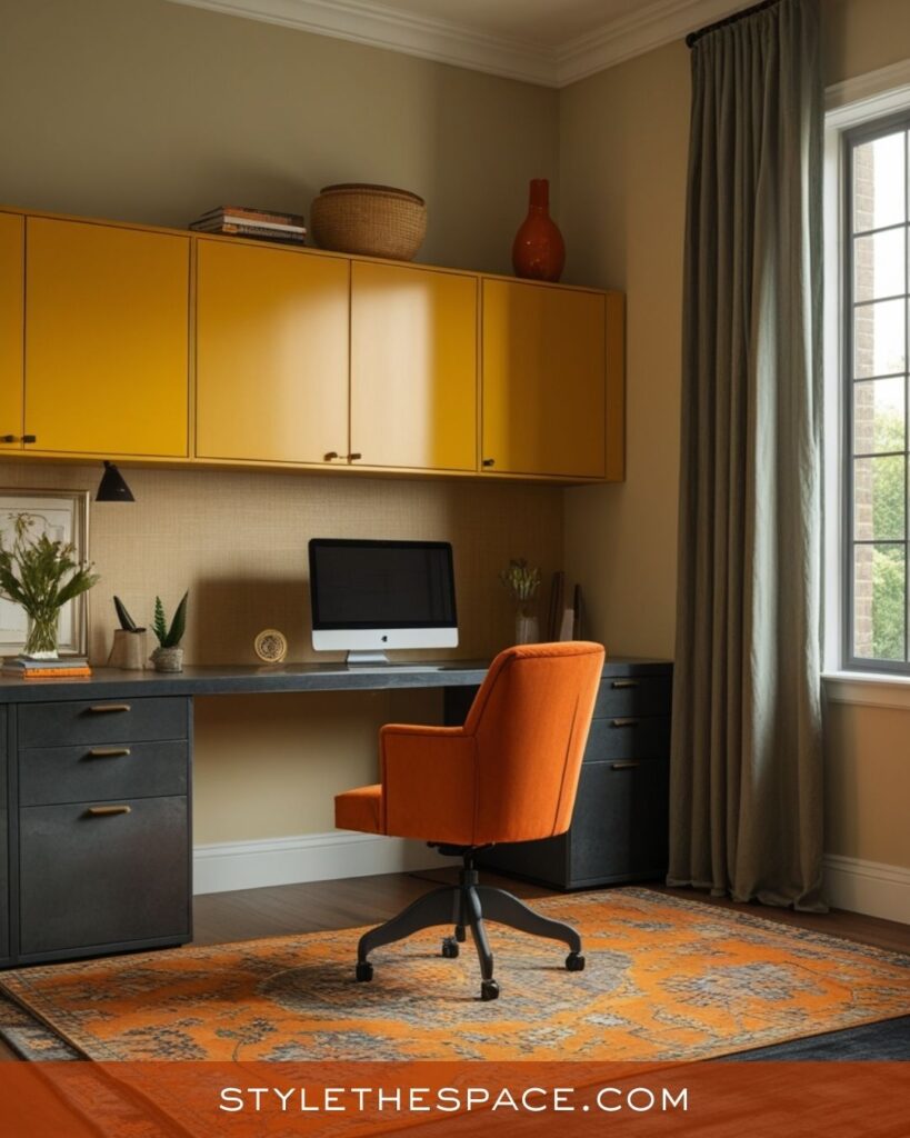 Warm Burnt Orange Office With Golden Accents