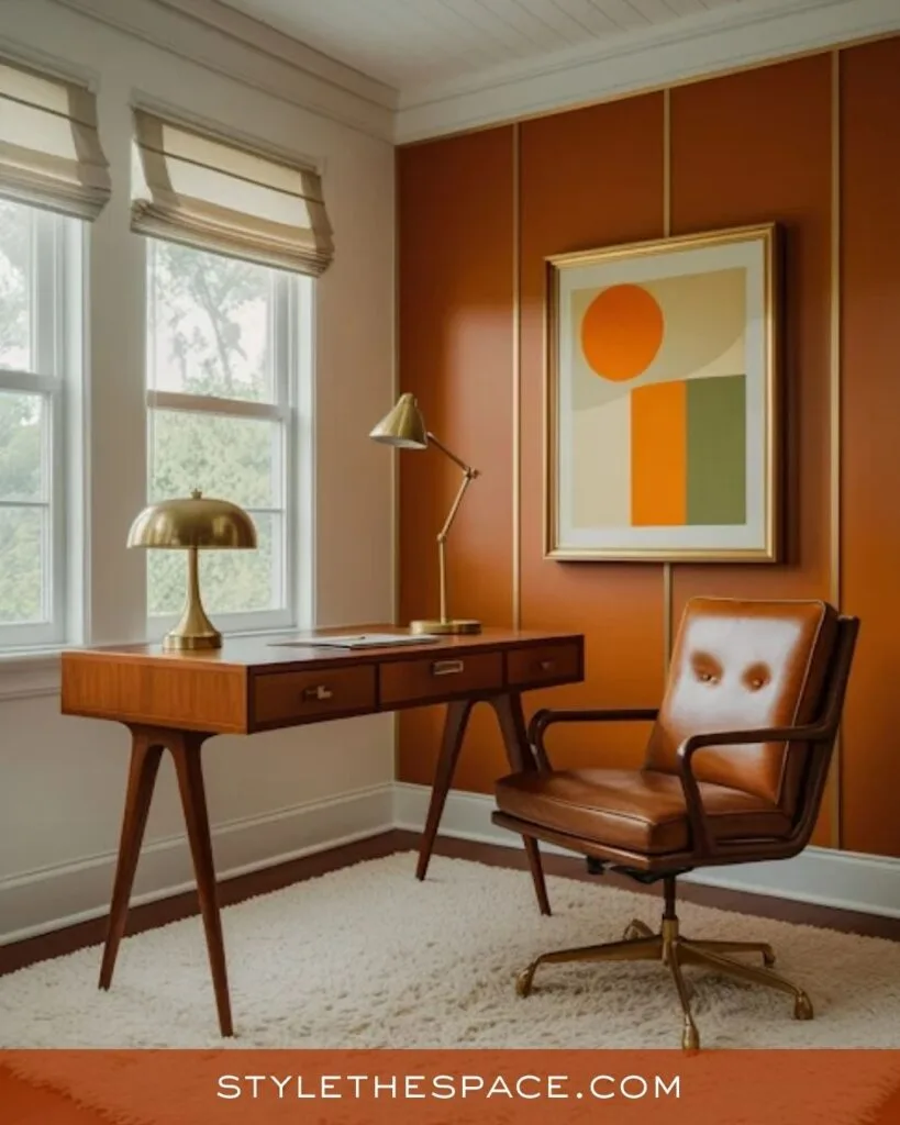 Mid-Century Burnt Orange Home Office Style