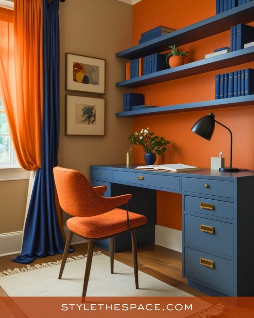 Burnt Orange and Navy Home Office Contrast