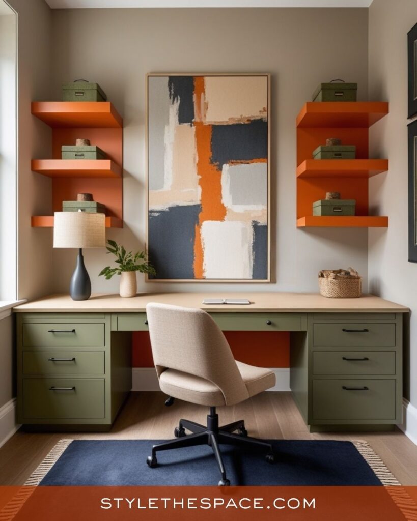 Burnt Orange and Sage Green Workspace Balance