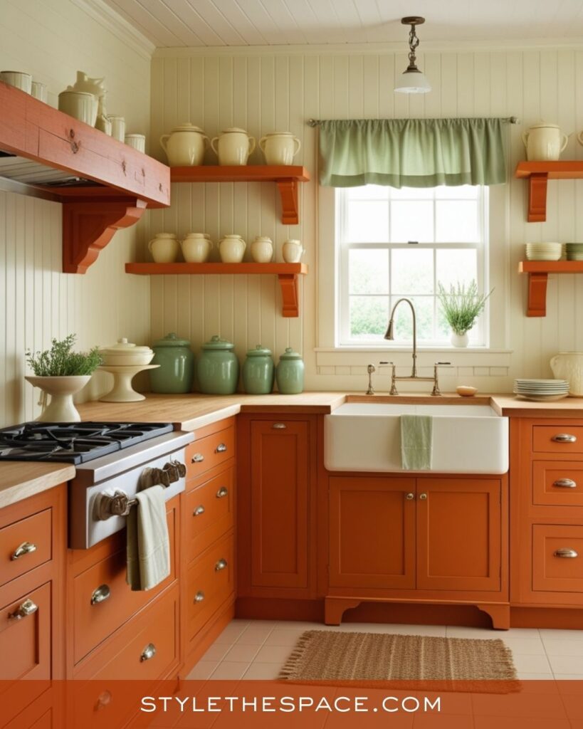 Cozy Farmhouse Burnt Orange Kitchen