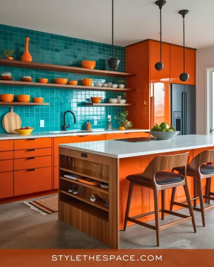 Bright Teal and Burnt Orange Kitchen Style