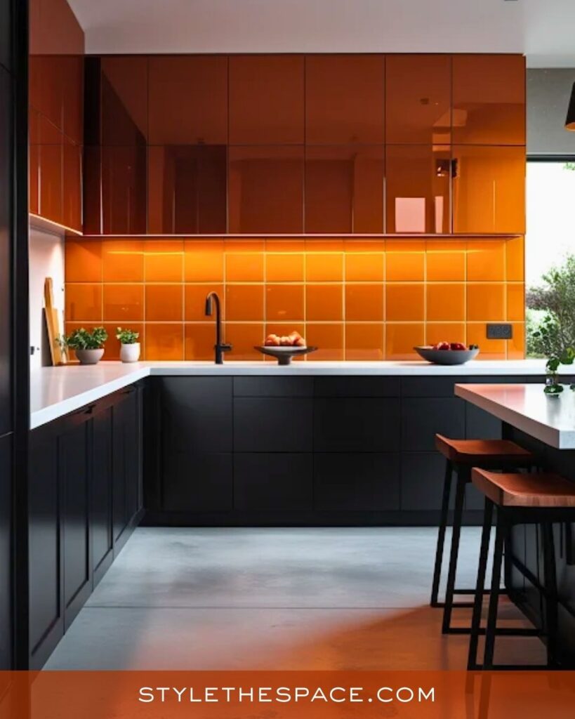 Bold Black and Burnt Orange Kitchen Design