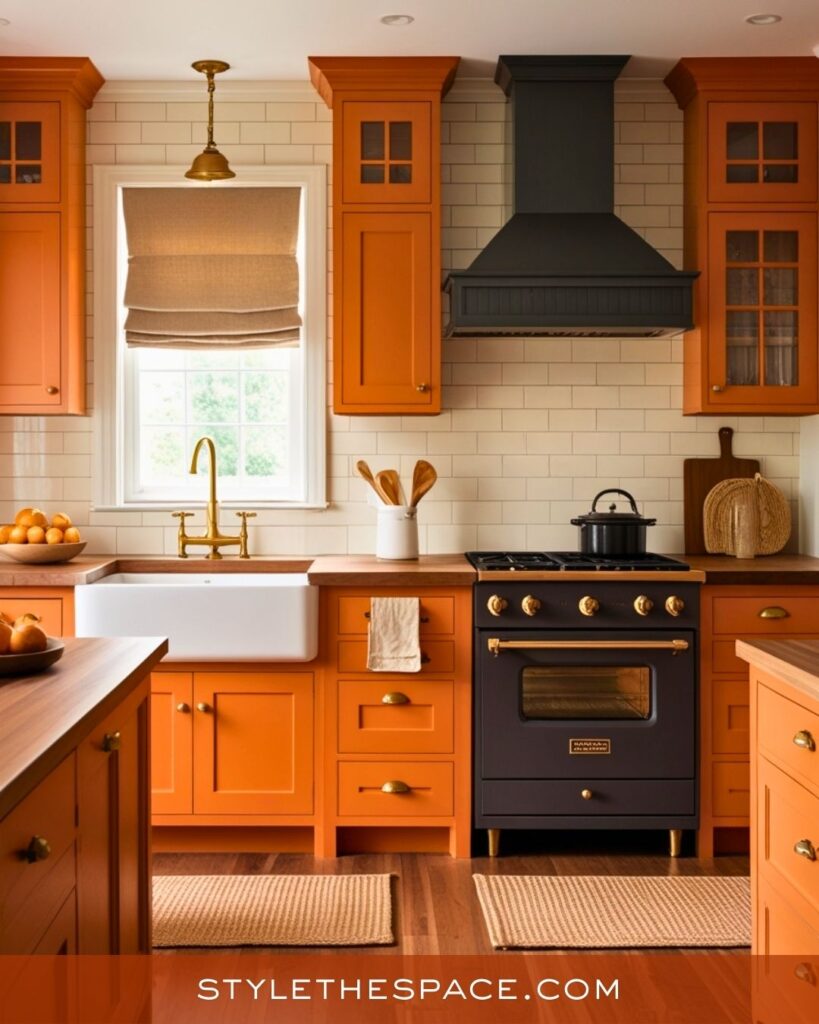 Classic Burnt Orange Kitchen With Warm Brass Details
