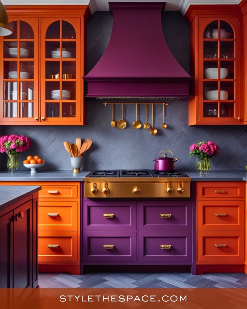 Vibrant Burnt Orange and Purple Kitchen Style