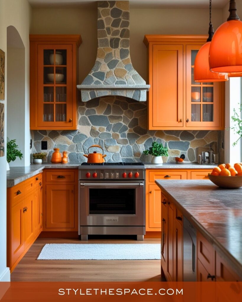 Natural Stone and Burnt Orange Kitchen Inspiration