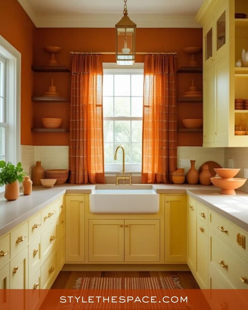Soft Yellow and Burnt Orange Kitchen Style