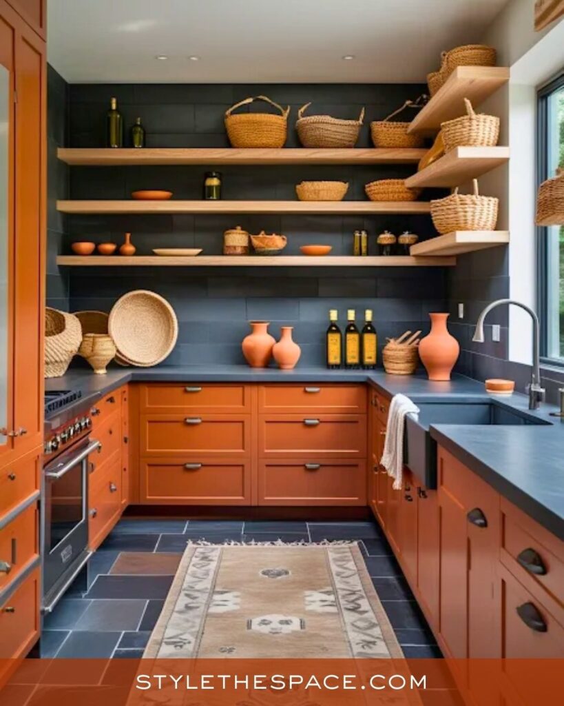 Warm Charcoal and Burnt Orange Kitchen