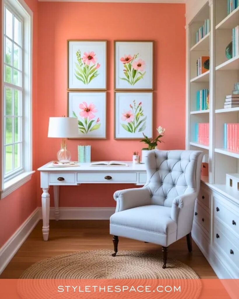 Soft Coral and White Feminine Home Office