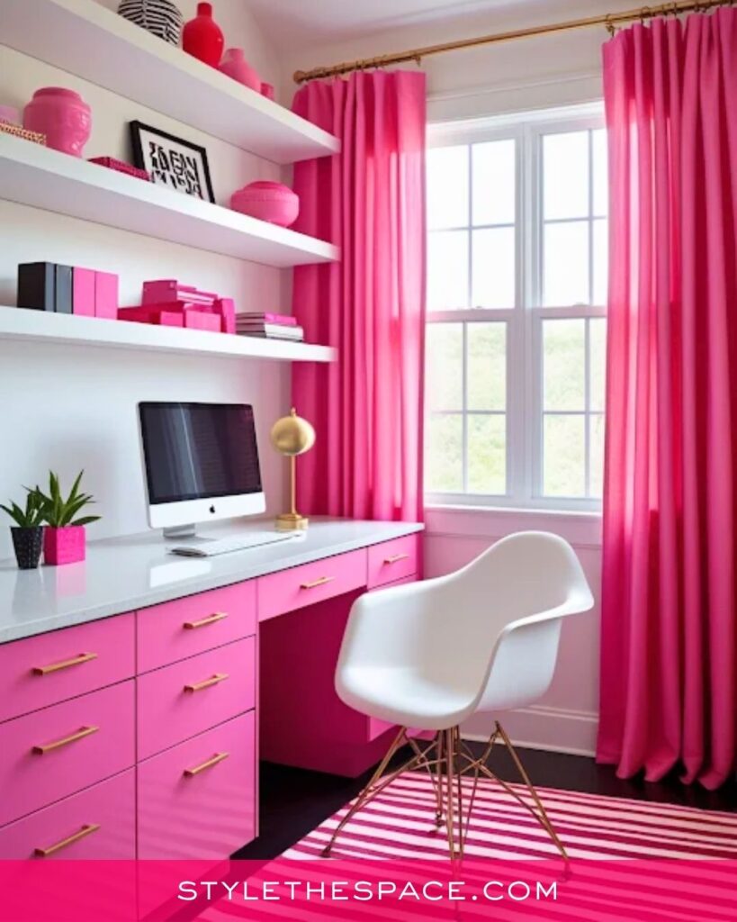 Vibrant Bold Pink Feminine Home Office Design