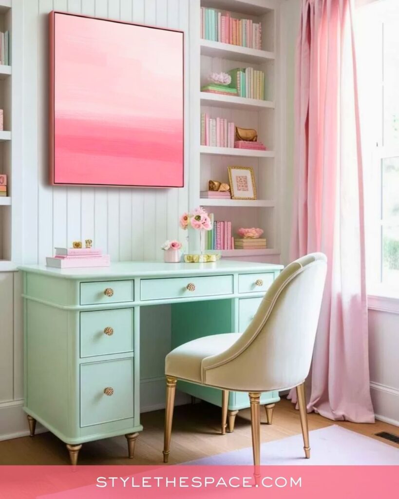 Elegant Blush Pink and Mint Green Feminine Home Office 