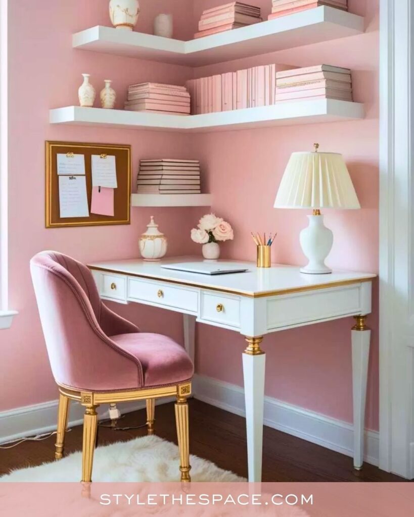 Classic Pink and Gold Feminine Home Office Design