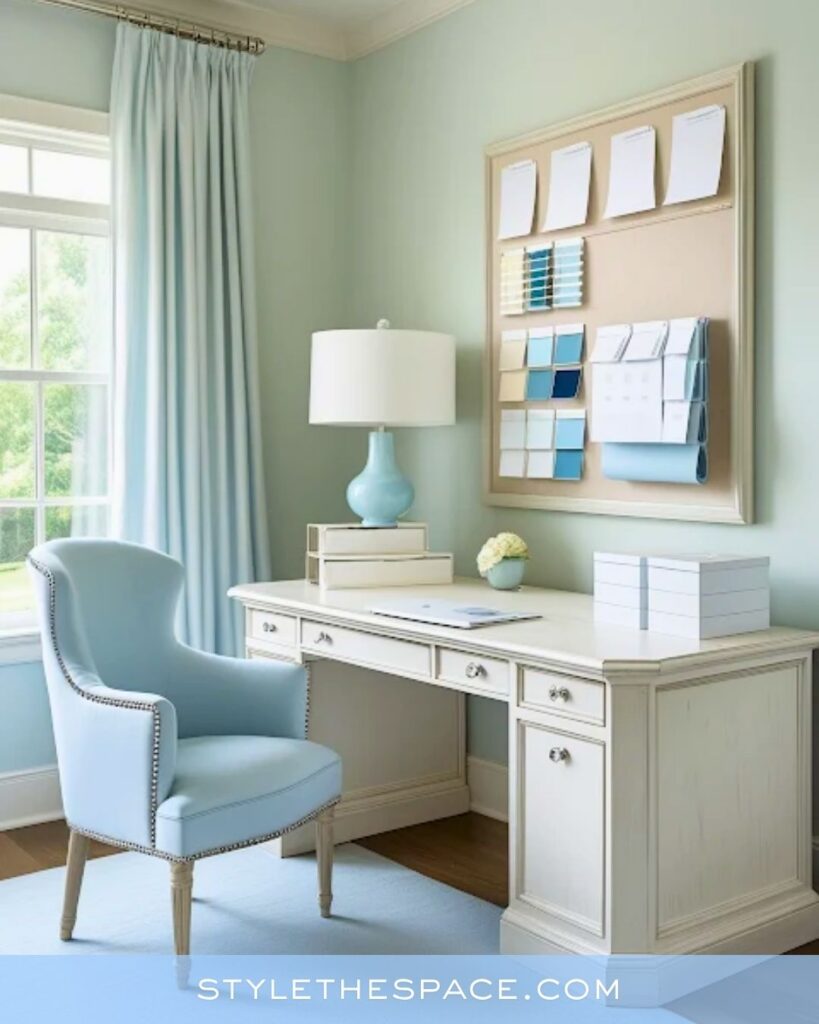 Tranquil Blue Feminine Home Office with Soft Elegance