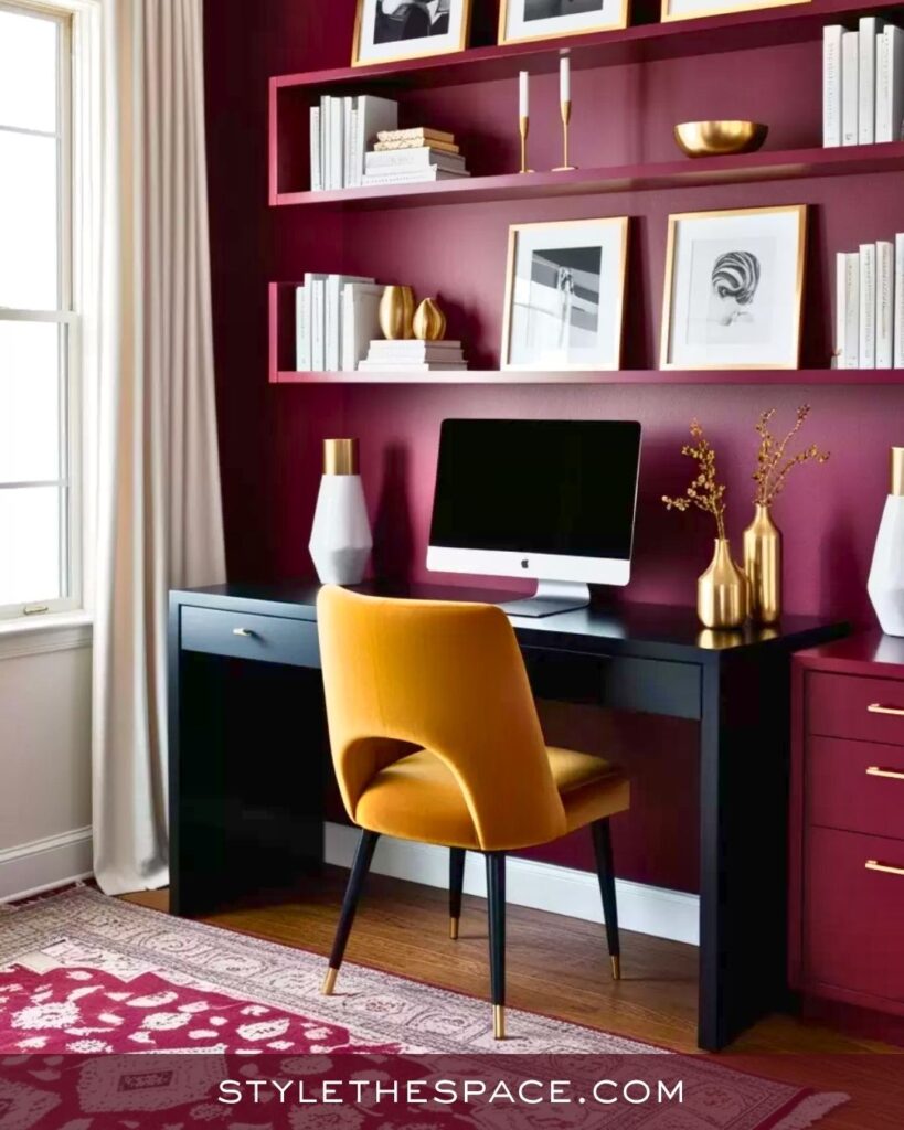 Bold Burgundy and Mustard Feminine Home Office