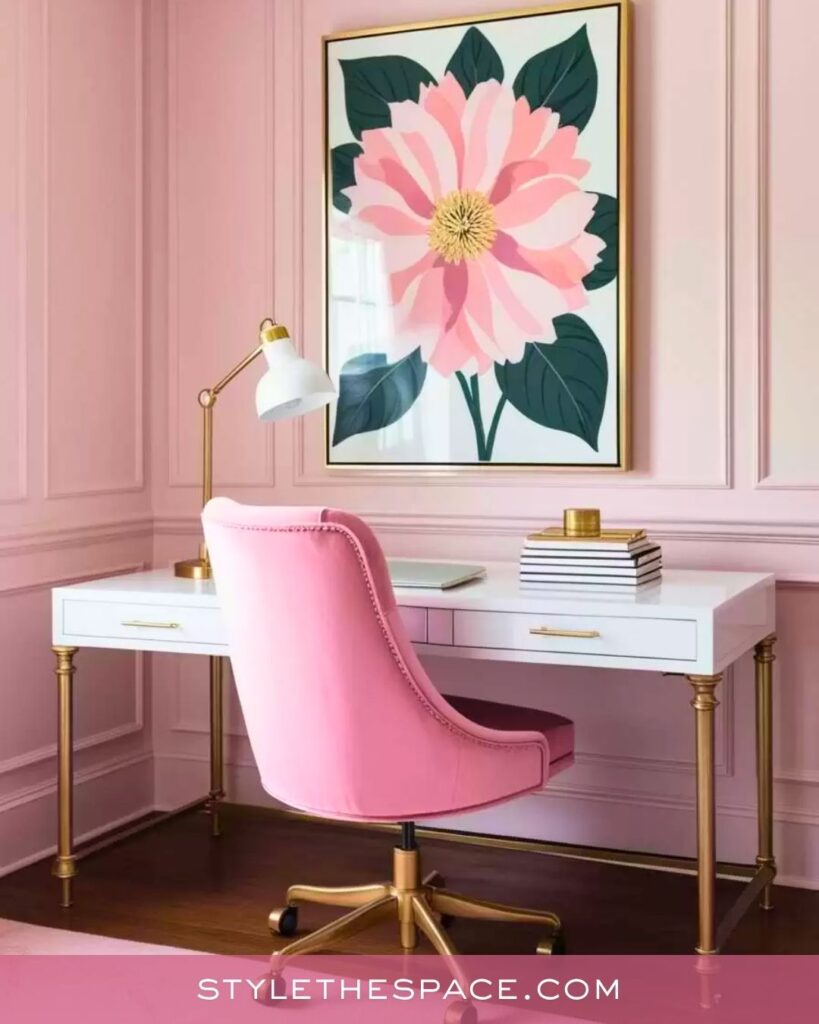 Elegant Pink and Gold Feminine Home Office