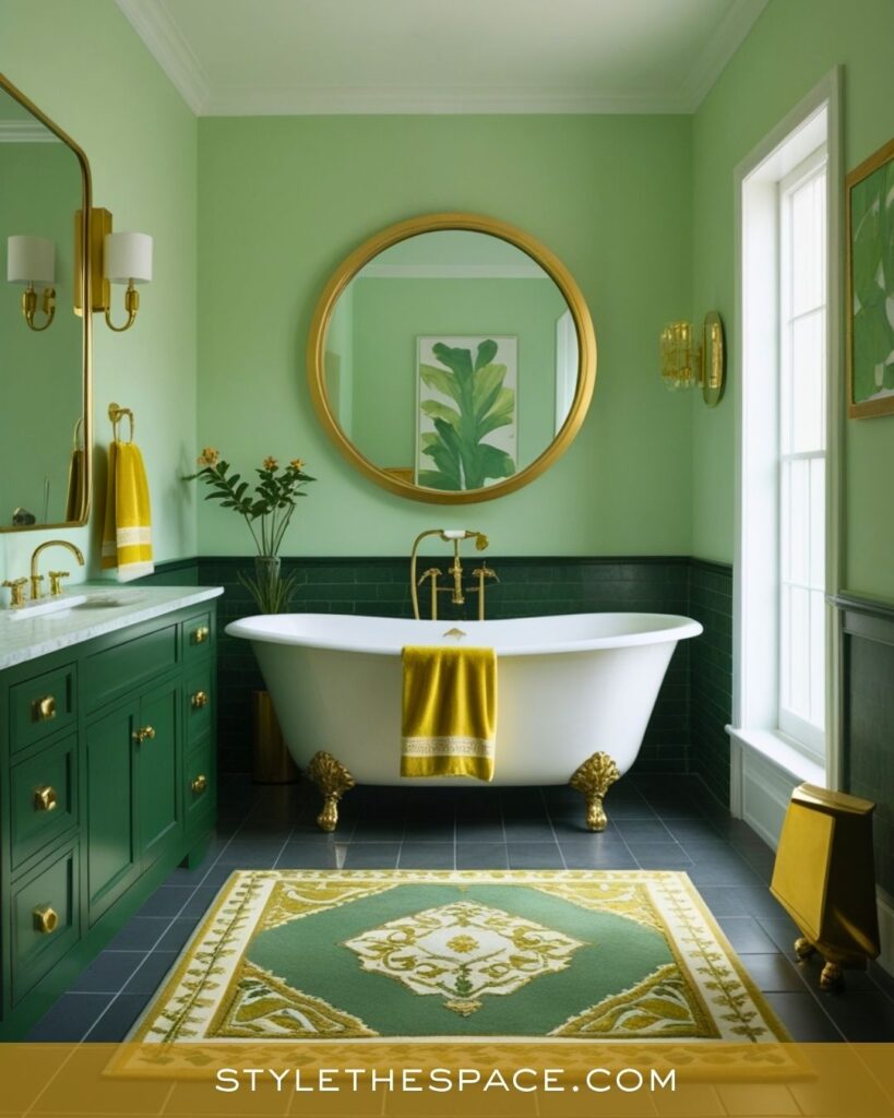 Elegant Green and Gold Bathroom with Fresh Sophistication