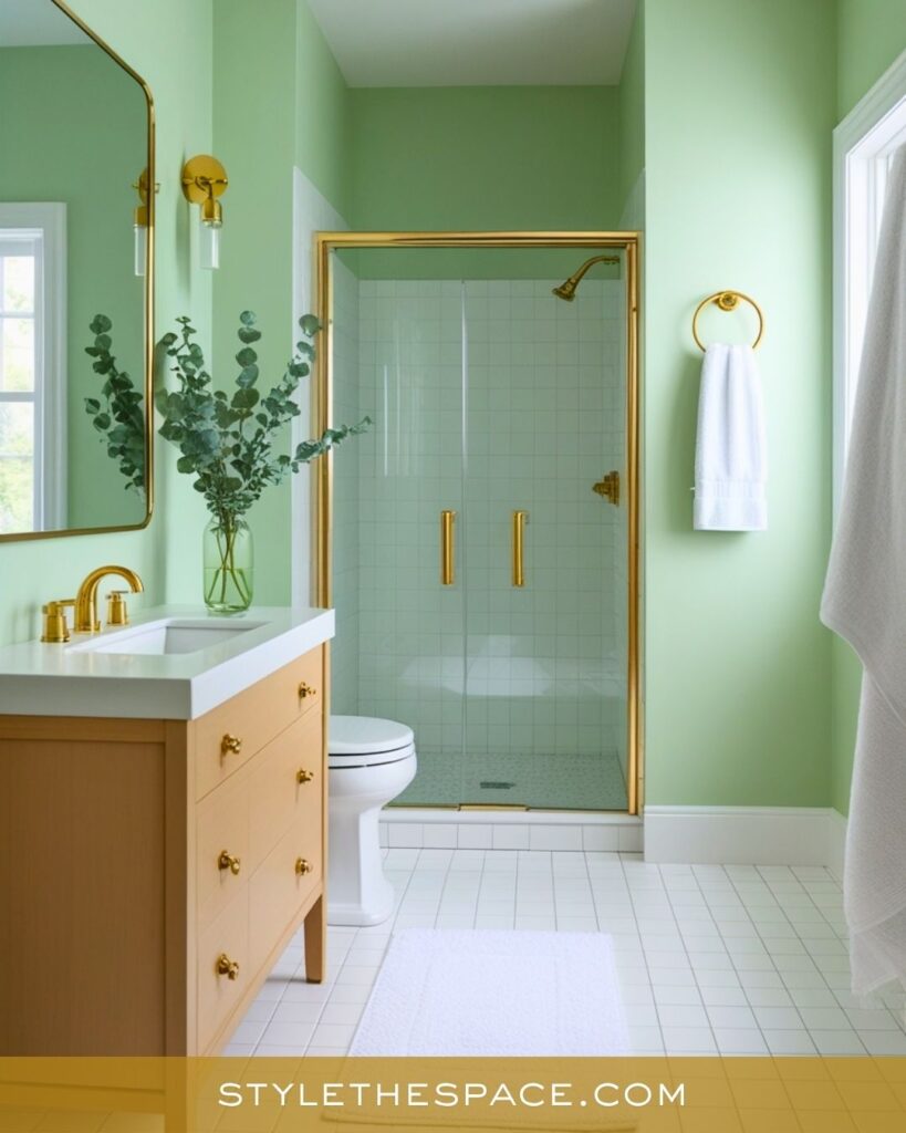 Fresh Green and Gold Bathroom with Modern Simplicity