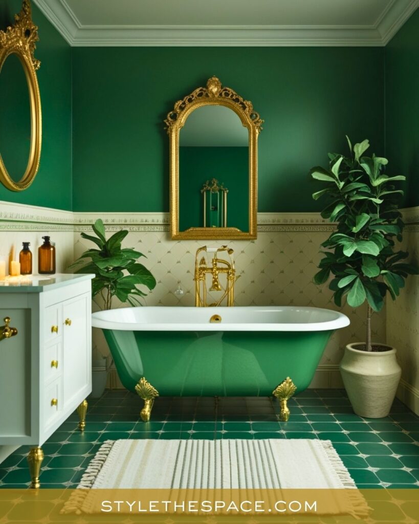 Luxurious Green and Gold Bathroom with Classic Elegance