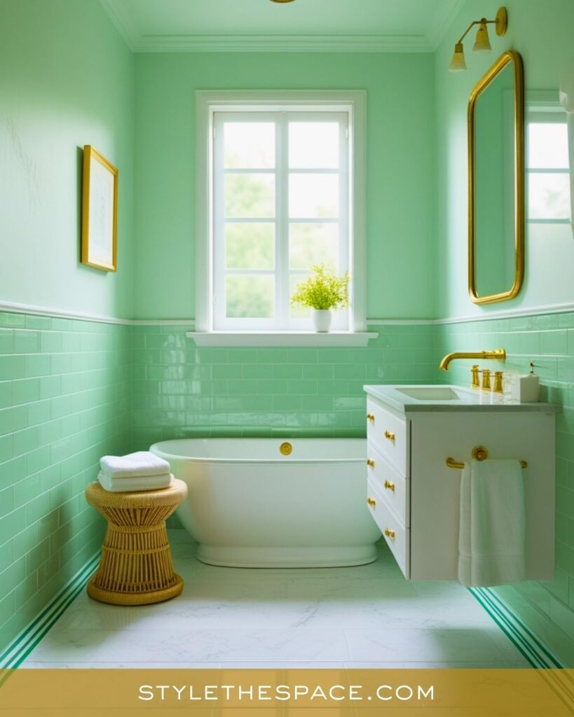 Fresh Mint Green and Gold Bathroom with Modern Grace