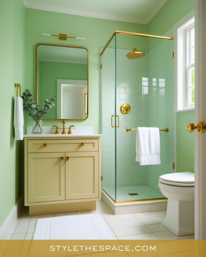 Soft Green and Gold Bathroom with Modern Simplicity