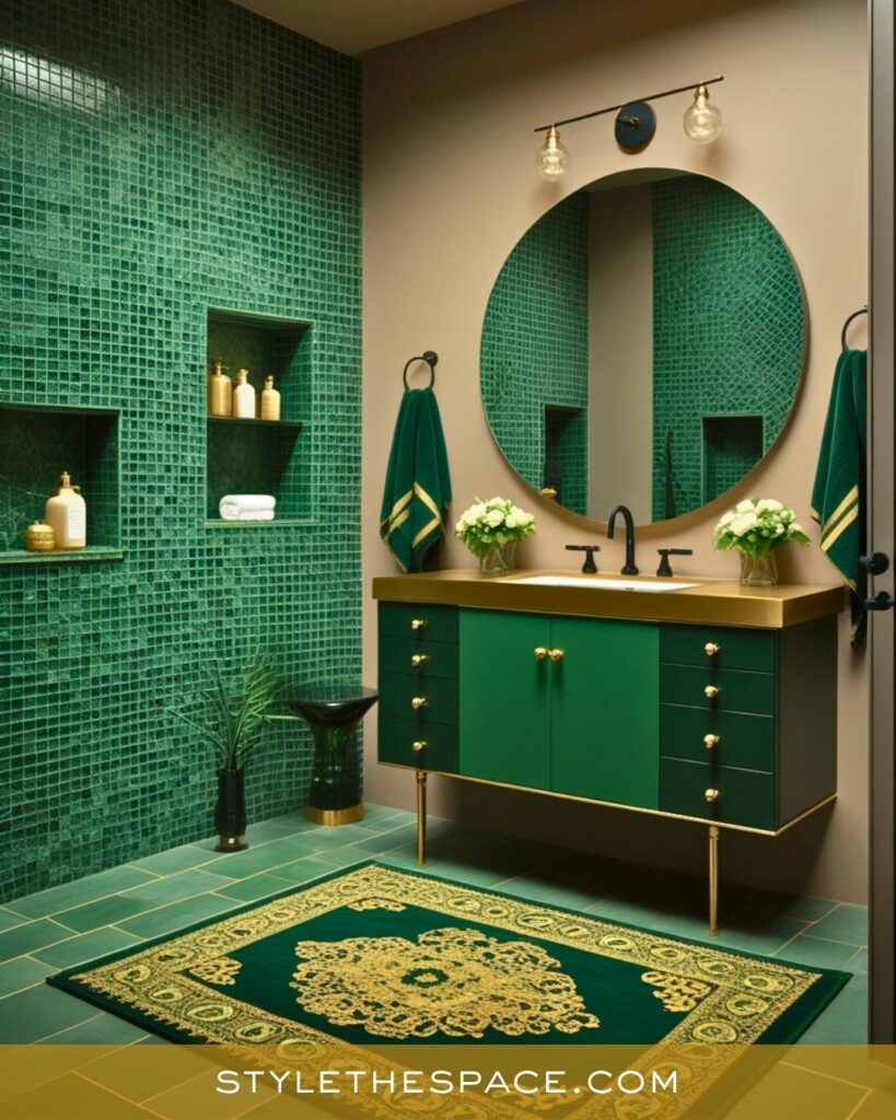 Modern Green and Gold Bathroom with Luxe Details