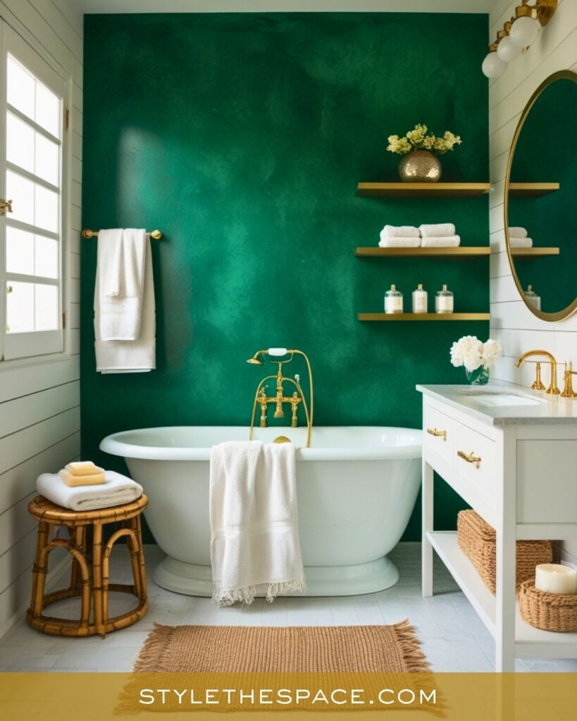 Chic Green and Gold Bathroom with Natural Warmth