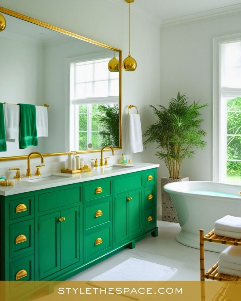 Bright Green and Gold Bathroom with Contemporary Glamour
