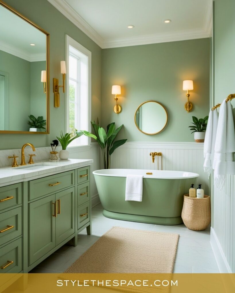 Sage Green and Gold Bathroom with Timeless Serenity