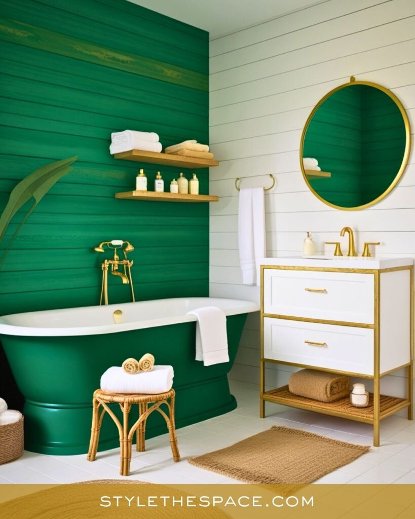 Elegant Green and Gold Bathroom with Natural Warmth